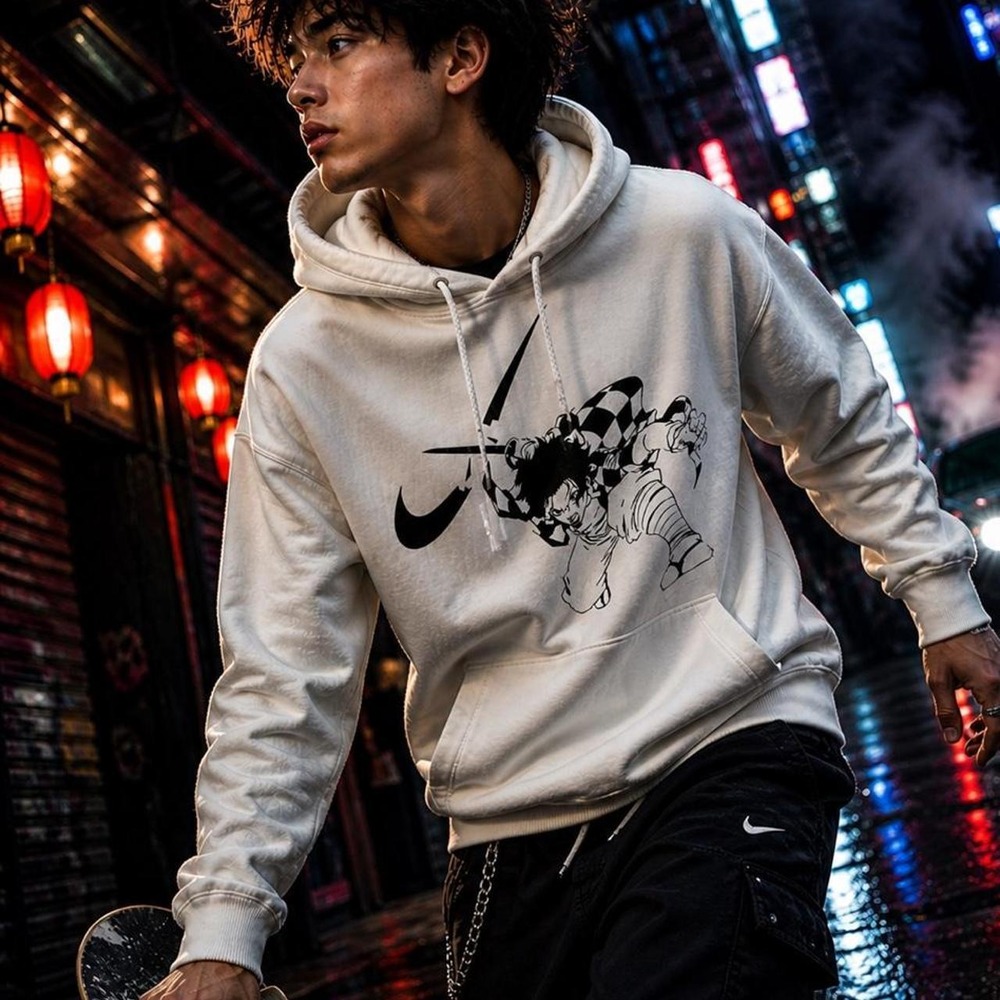 Nike Anime Graphic Hoodie White Size Large